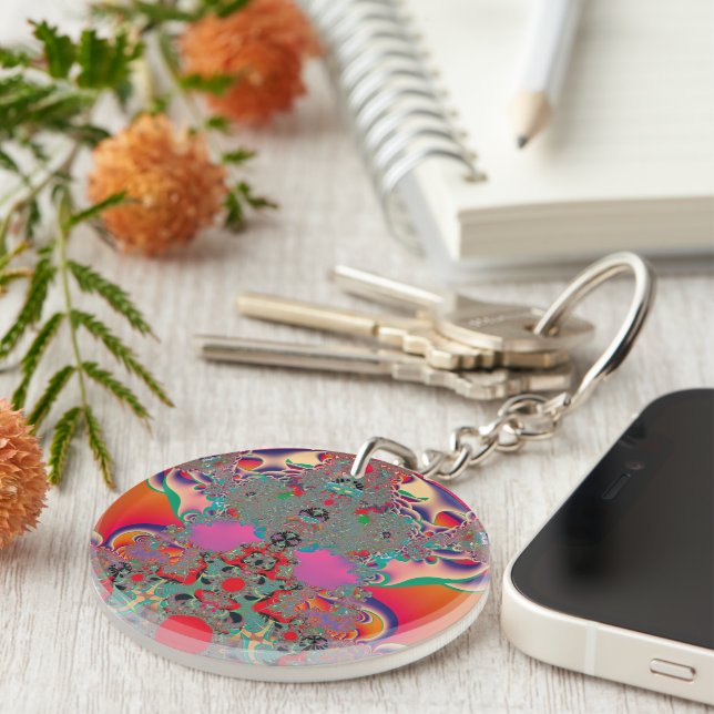 Red Meditation Fractal Abstract Art Key Ring (Front Right)