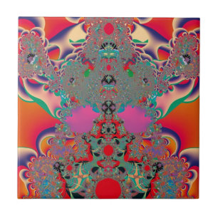 Red Meditation Fractal Abstract Art Tile