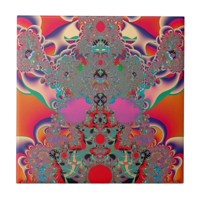 Red Meditation Fractal Abstract Art Tile (Front)