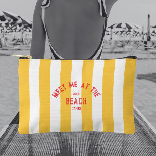 Red Meet Me At The Beach Yellow Cabana Stripe Accessory Pouch