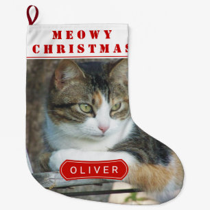 Red meowy Christmas cat pet Christmas photo Large Christmas Stocking