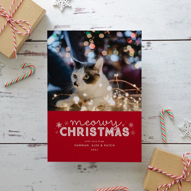 Red Meowy Christmas Photo Holiday Card (Creator Uploaded)