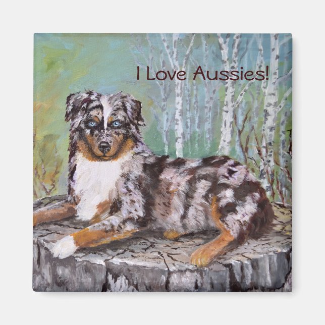 Red Merle Aussie - Beautiful Flower Magnet (Front)