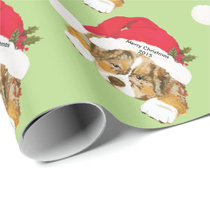Red Merle Aussie Christmas Puppy Gift Wrap