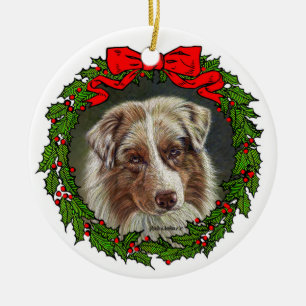 Red Merle Aussie Dog Art by Glenda S. Harlan Ceramic Tree Decoration