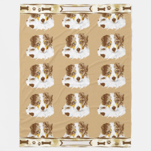 Red Merle Aussie w/Tan Leaves cust. Fleece Blanket