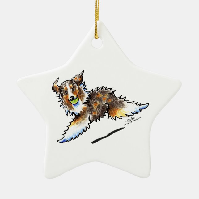 Red Merle Australian Shepherd Lets Play Ceramic Tree Decoration (Front)