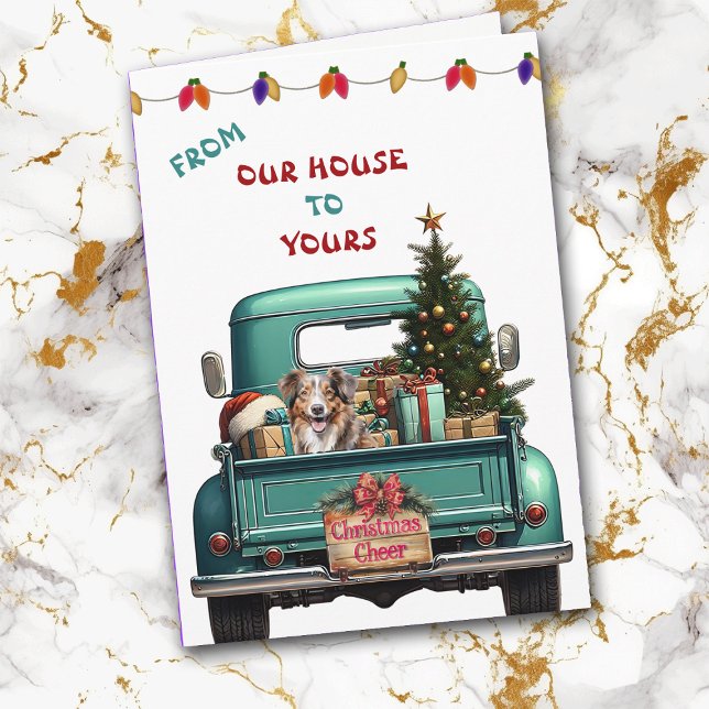 Red Merle Australian Shepherd Truck Christmas Card (Creator Uploaded)