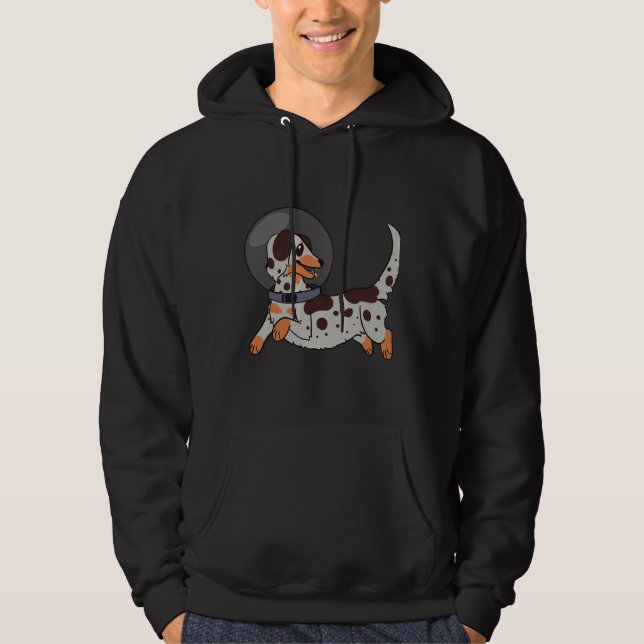 Red Merle Long Haired Dachshund In Space Hoodie (Front)