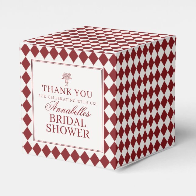 Red Merlot Harlequin Checkered Bridal Shower Favour Box (Front Side)