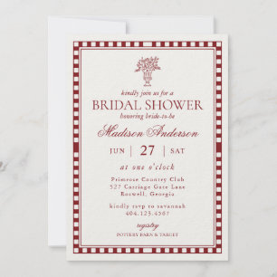 Red Merlot Harlequin Chequered Bridal Shower Invitation