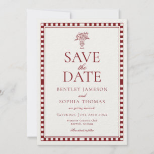 Red Merlot Harlequin Chequered Save the Date Invitation