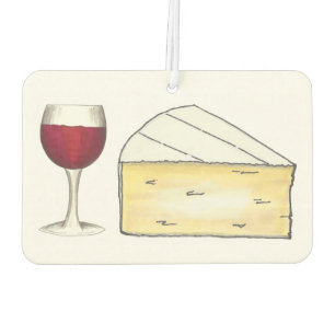 Red Merlot Wine Glass and Brie Cheese Foodie Car Air Freshener