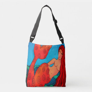 Red Mermaid Abstract Art Crossbody Bag