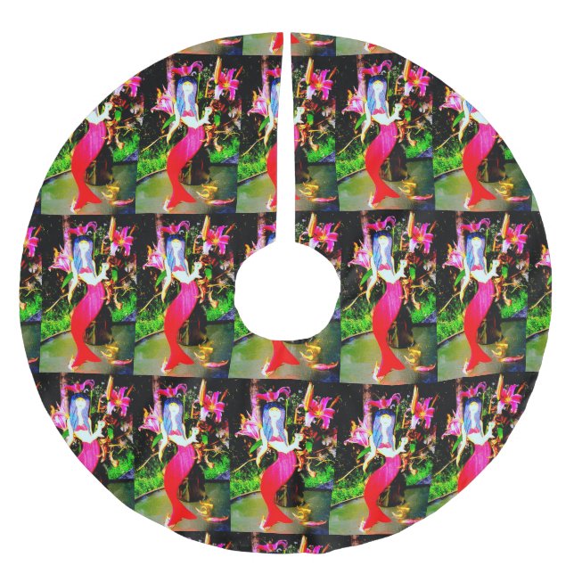 red mermaid beauties partying brushed polyester tree skirt (Front)