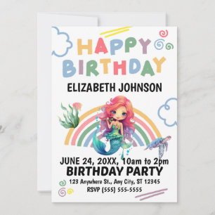 Red Mermaid Birthday Invitation