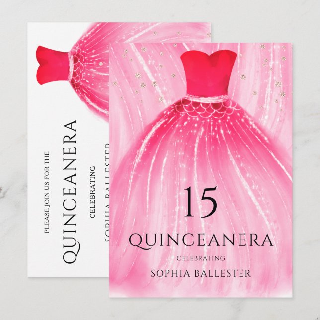 Red Mermaid Dress 15th Quinceanera Party Invitation (Front/Back)