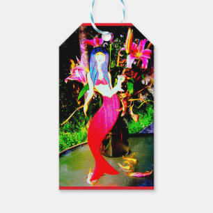 red mermaid partying gift tags
