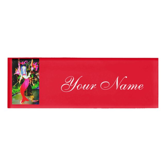 red mermaid partying name tag (Front)