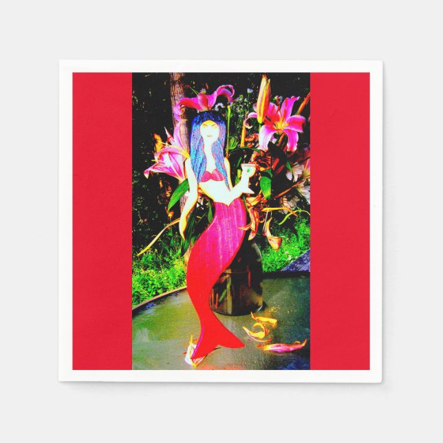 red mermaid partying napkin (Front)