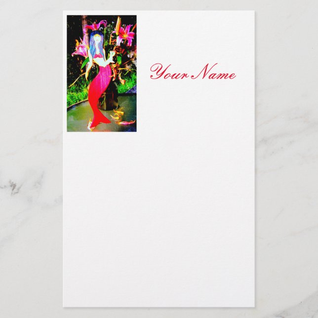 red mermaid partying stationery (Front)