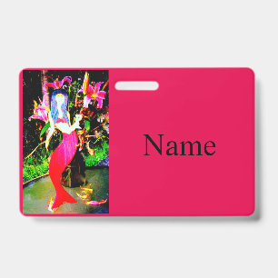 Red mermaid partying Thunder_Cove ID Badge