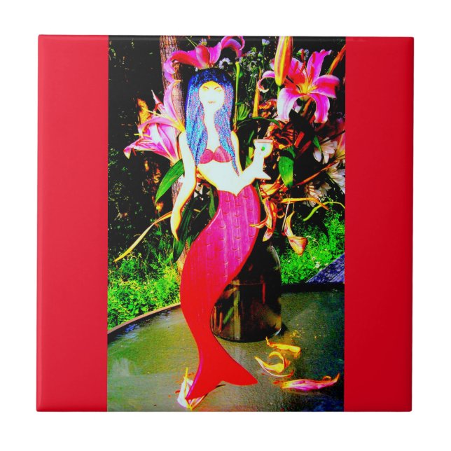 red mermaid partying tile (Front)