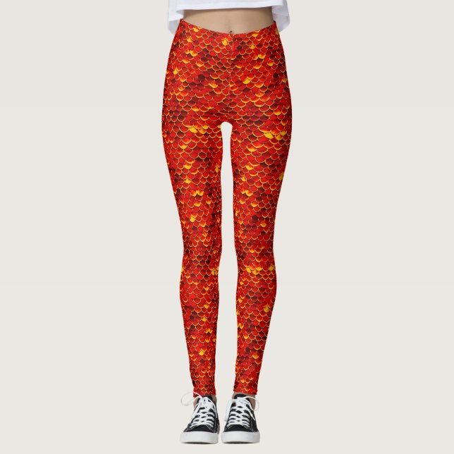Red Mermaid Scale Leggings Ariel Inspired (Front)