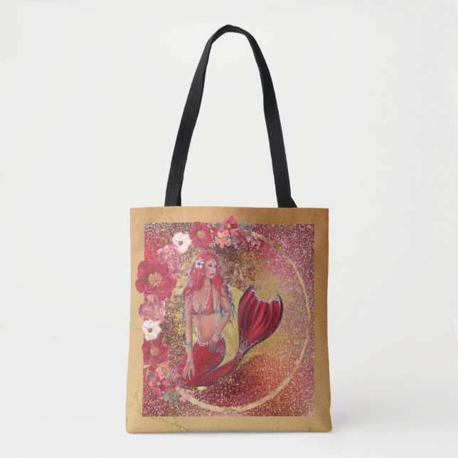Red mermaid "Vivian"  underwater tropical fish Tote Bag (Front)