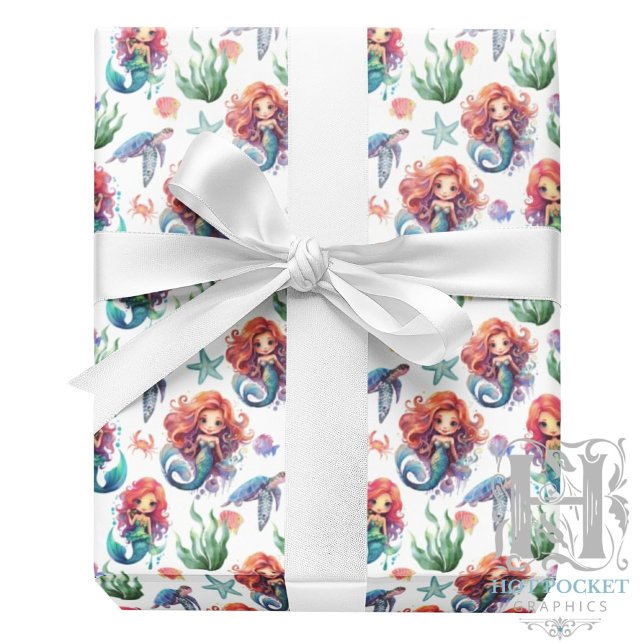 Red Mermaid Wrapping Paper in White (Creator Uploaded)