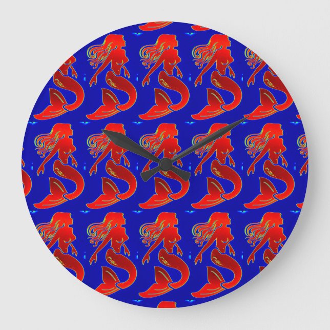 red mermaids on blue clock (Front)