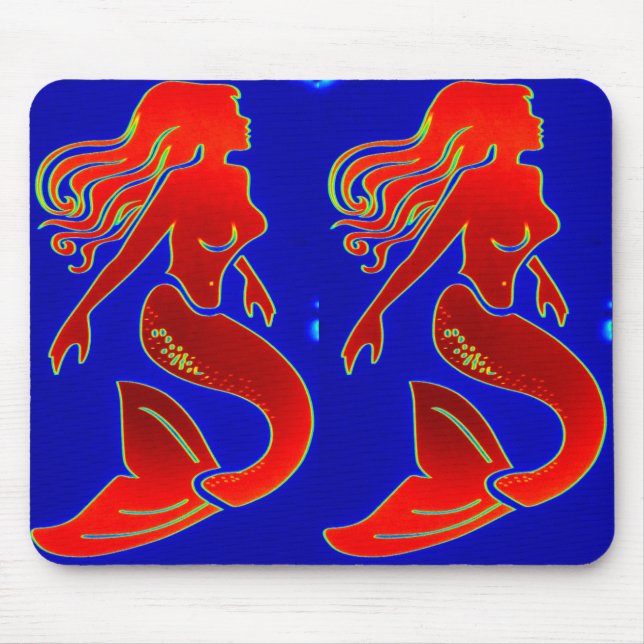 red mermaids on blue mousepad (Front)