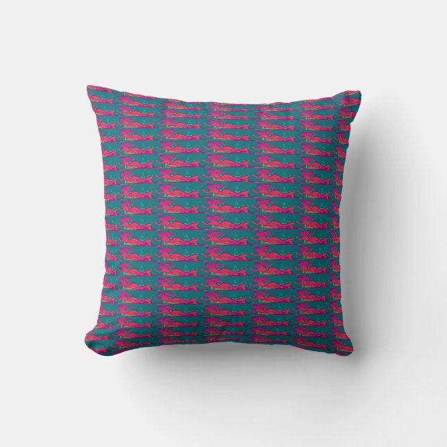 red mermaids on  green pillow (Front)