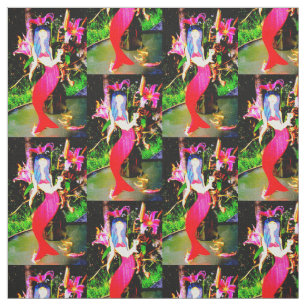 red mermaids partying fabric