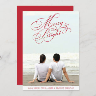 Red Merry and Bright Calligraphy Christmas Photo Holiday Card