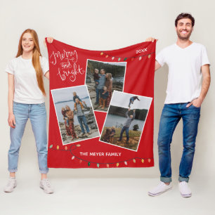 Red Merry and Bright Christmas Lights Family Photo Fleece Blanket
