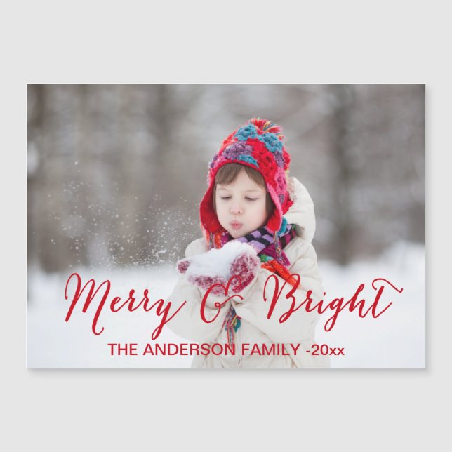 Red Merry and Bright Holiday Photo Card (Front)