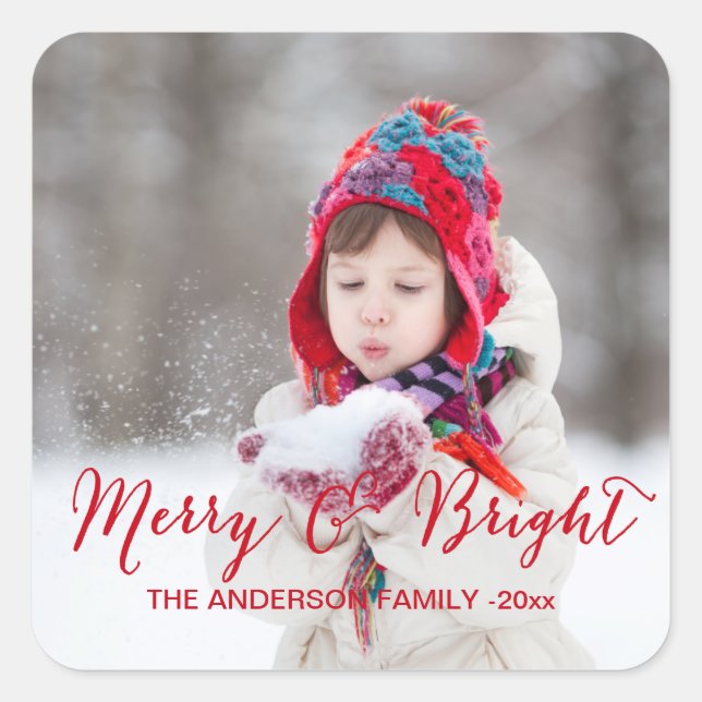 Red Merry and Bright | Holiday Photo Sticker (Front)