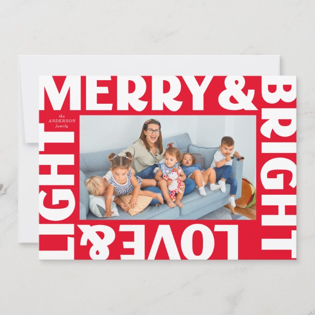 Red Merry and Bright Love and Light Holiday Card (Front)