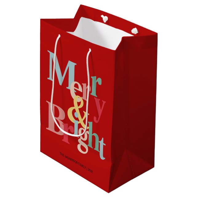 Red Merry and bright  Modern typography Medium Gift Bag (Front Angled)