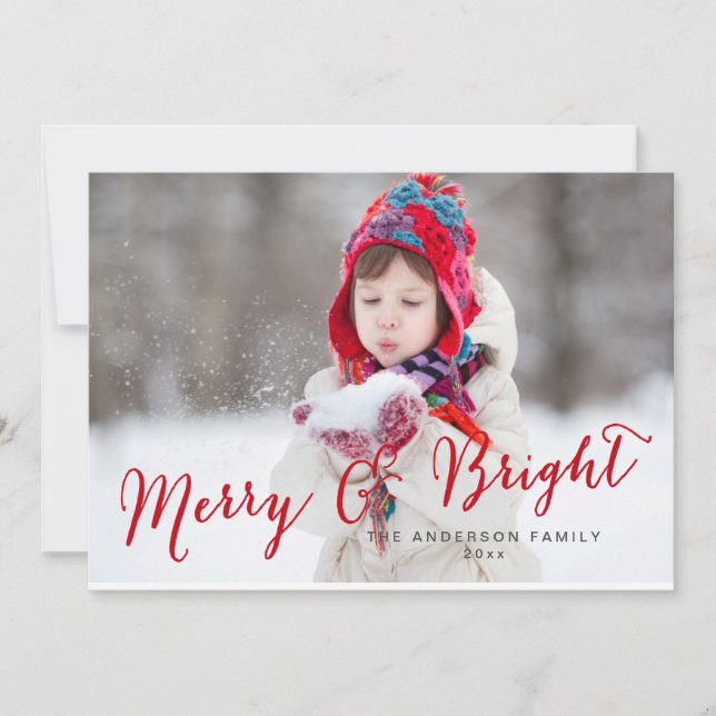 Red Merry and Bright Photo Holiday Card (Front)