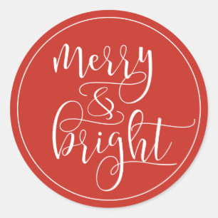 Red Merry And Bright Script Classic Round Sticker