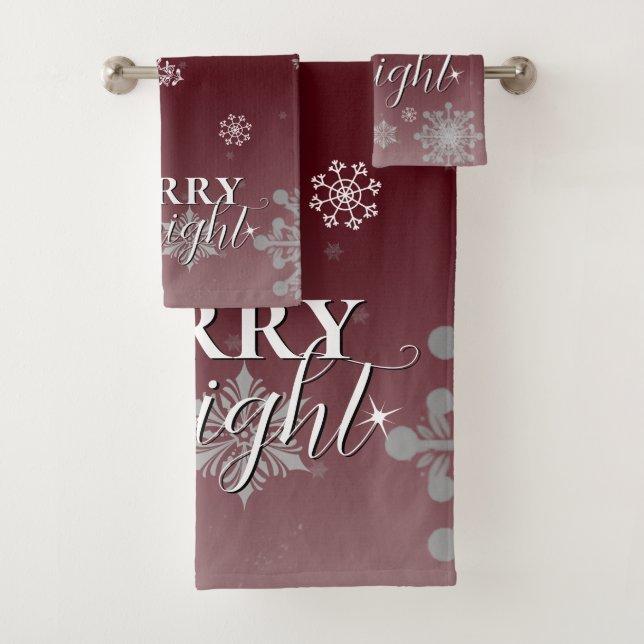 Red Merry and Bright Snowflakes Christmas Bath Towel Set (Insitu)