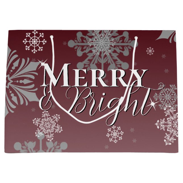 Red Merry and Bright Snowflakes Christmas Large Gift Bag (Front)