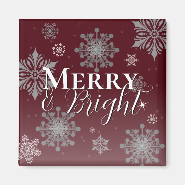 Red Merry and Bright Snowflakes Christmas Magnet (Front)