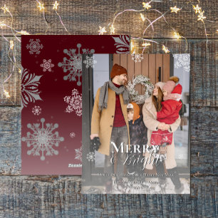 Red Merry and Bright Snowflakes Christmas Photo Holiday Card