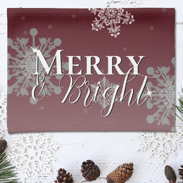 Red Merry and Bright Snowflakes Christmas Tea Towel (Red Merry and Bright Snowflakes Christmas Kitchen Towel)