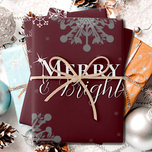Red Merry and Bright Snowflakes Christmas Wrapping Paper Sheet