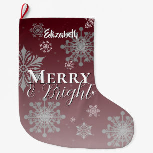 Red Merry and Bright Snowflakes Large Christmas Stocking
