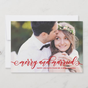 Red Merry and Married Modern Calligraphy Holiday Card